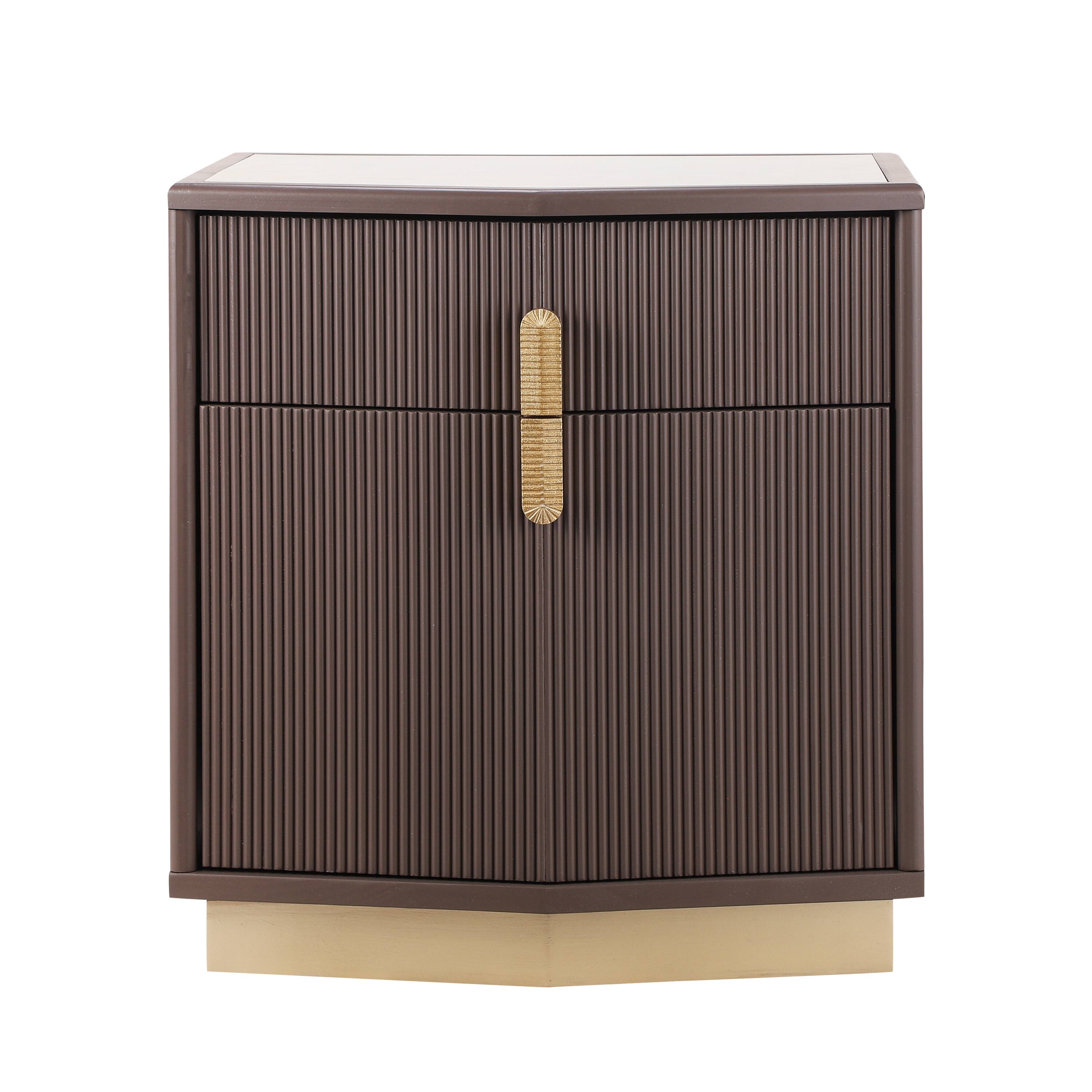 Angle. Whisen - 2-Drawer Nightstand with Fluted Vertical Stripes,Heavy-Duty Bedside Table for Bedroom - Chocolate.