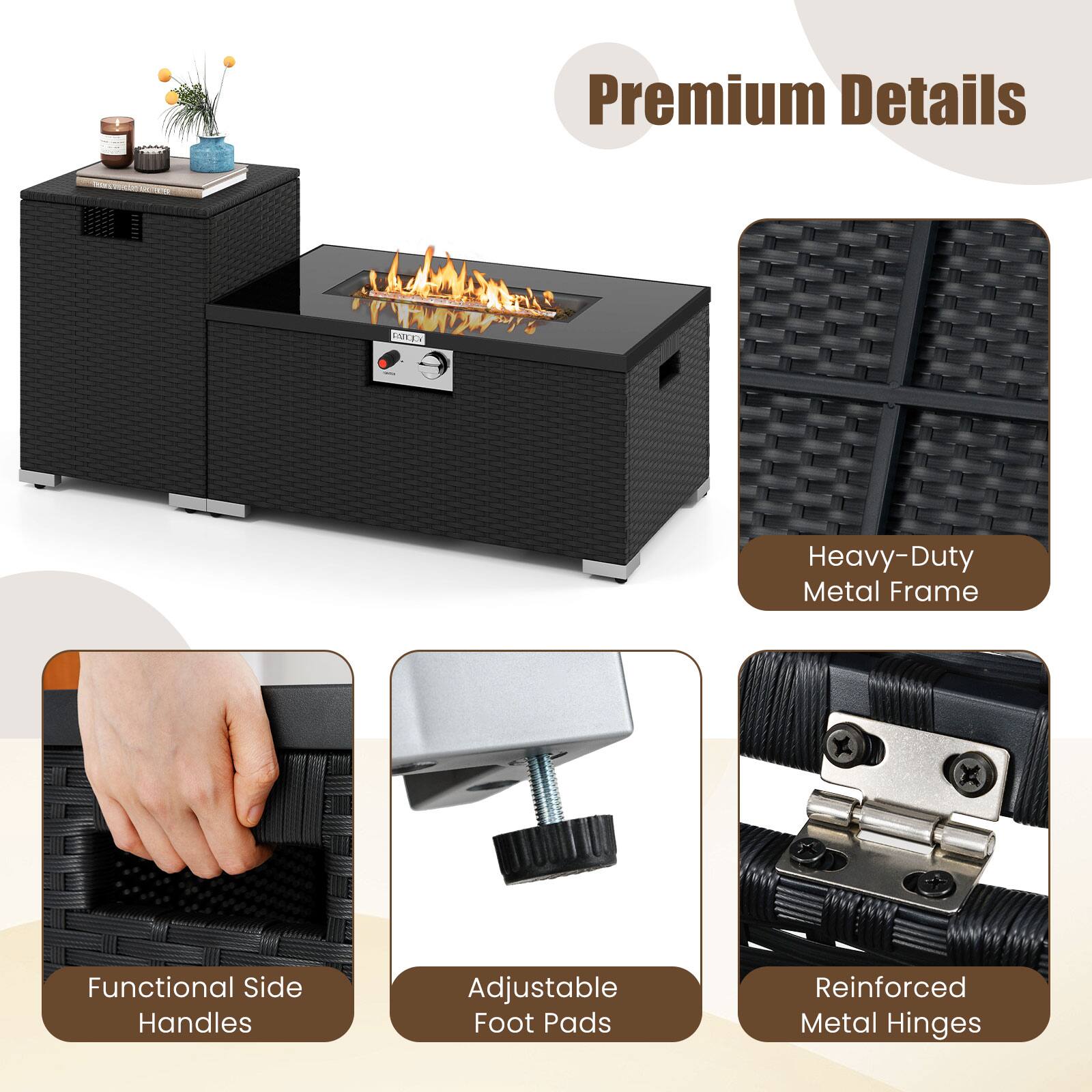 Premium Details

- Heavy-Duty Metal Frame
- Functional Side Handles
- Adjustable Foot Pads
- Reinforced Metal Hinges