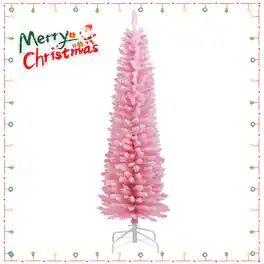 Costway - 5 FT Artificial Christmas Tree with 328 Branch Tips & Folding Metal Stand for Home - Pink