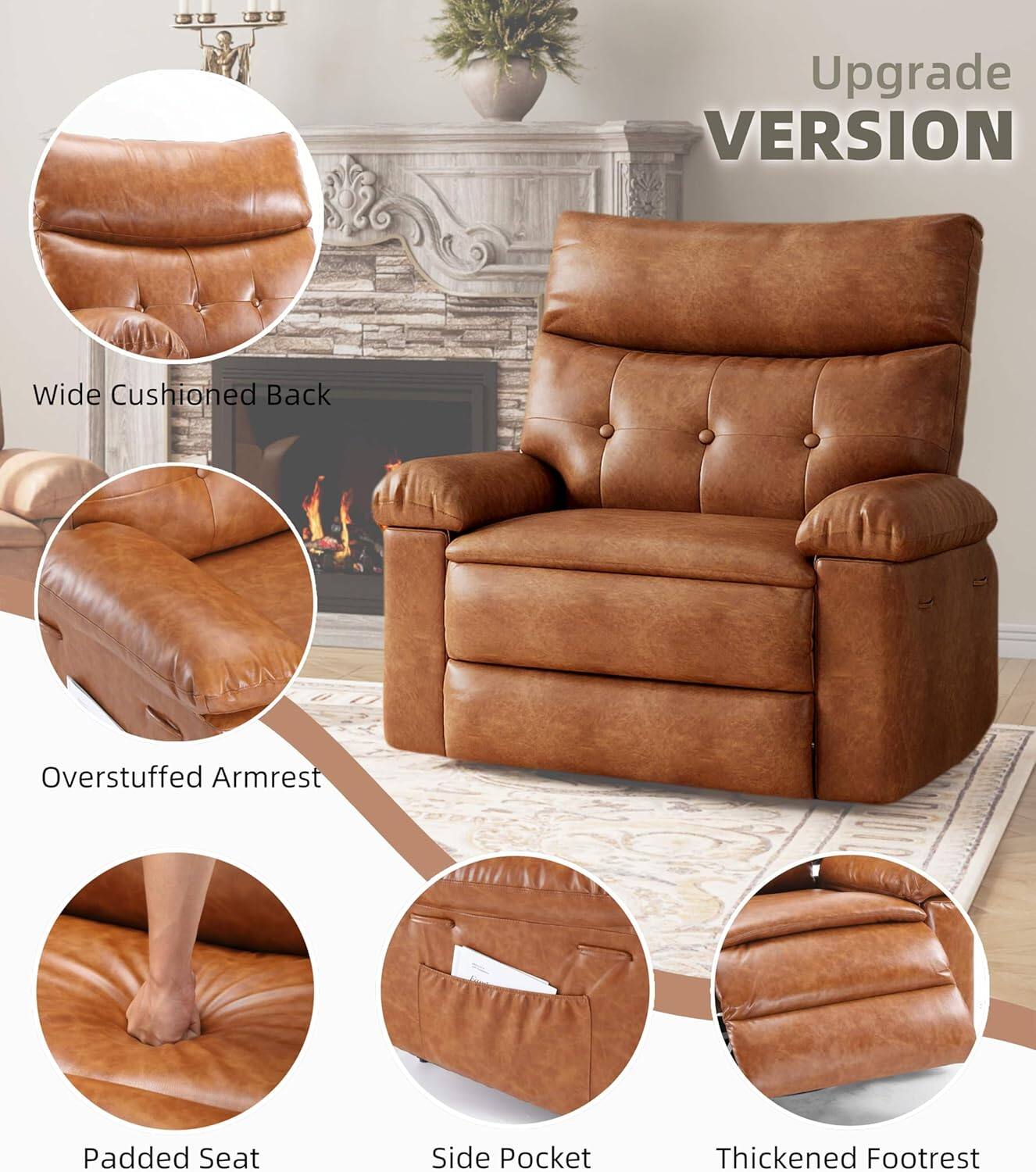 Upgrade Version

- Wide Cushioned Back
- Overstuffed Armrest
- Padded Seat
- Side Pocket
- Thickened Footrest