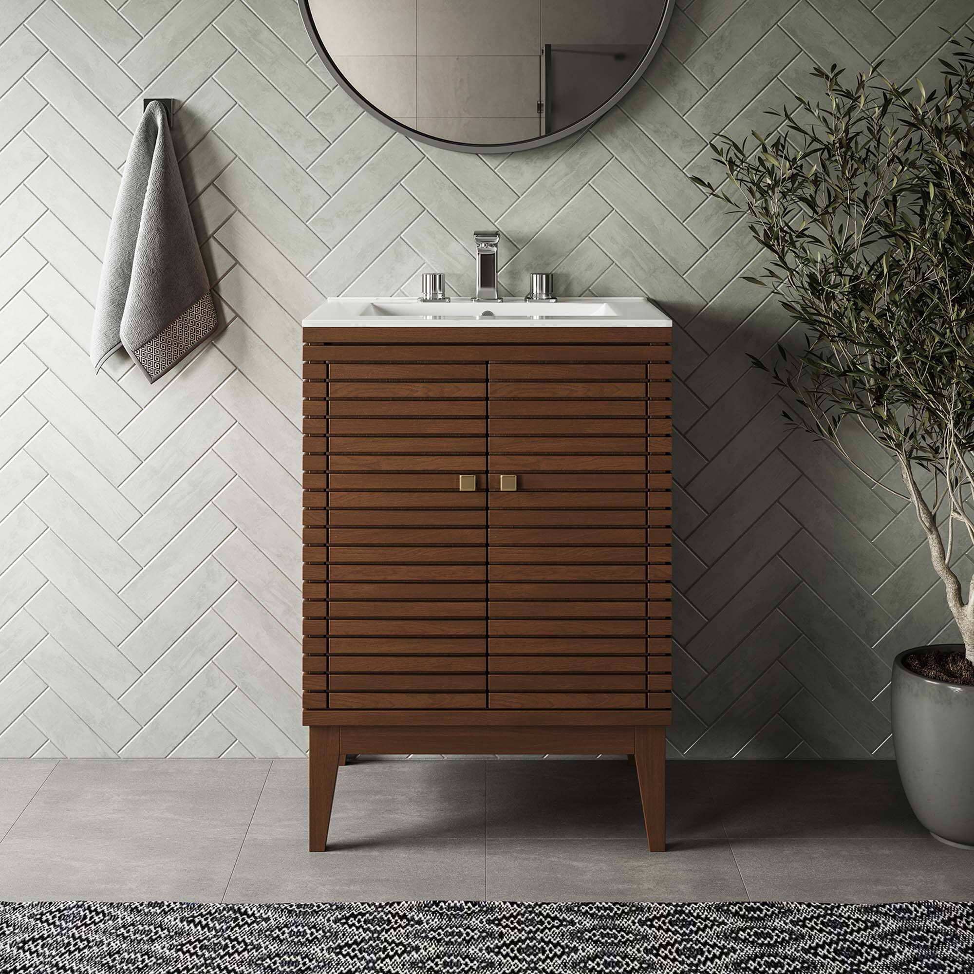 Modway - Ledger Bathroom Cabinet Basin Not Included - Walnut
