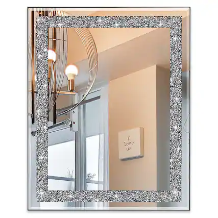 Front. Dapper Styles - Rectangular Wall Mirror Crystal Crush For Home Decor Accent Bathroom Entryway And Bedroom 16 X 20 - 16"x20".
