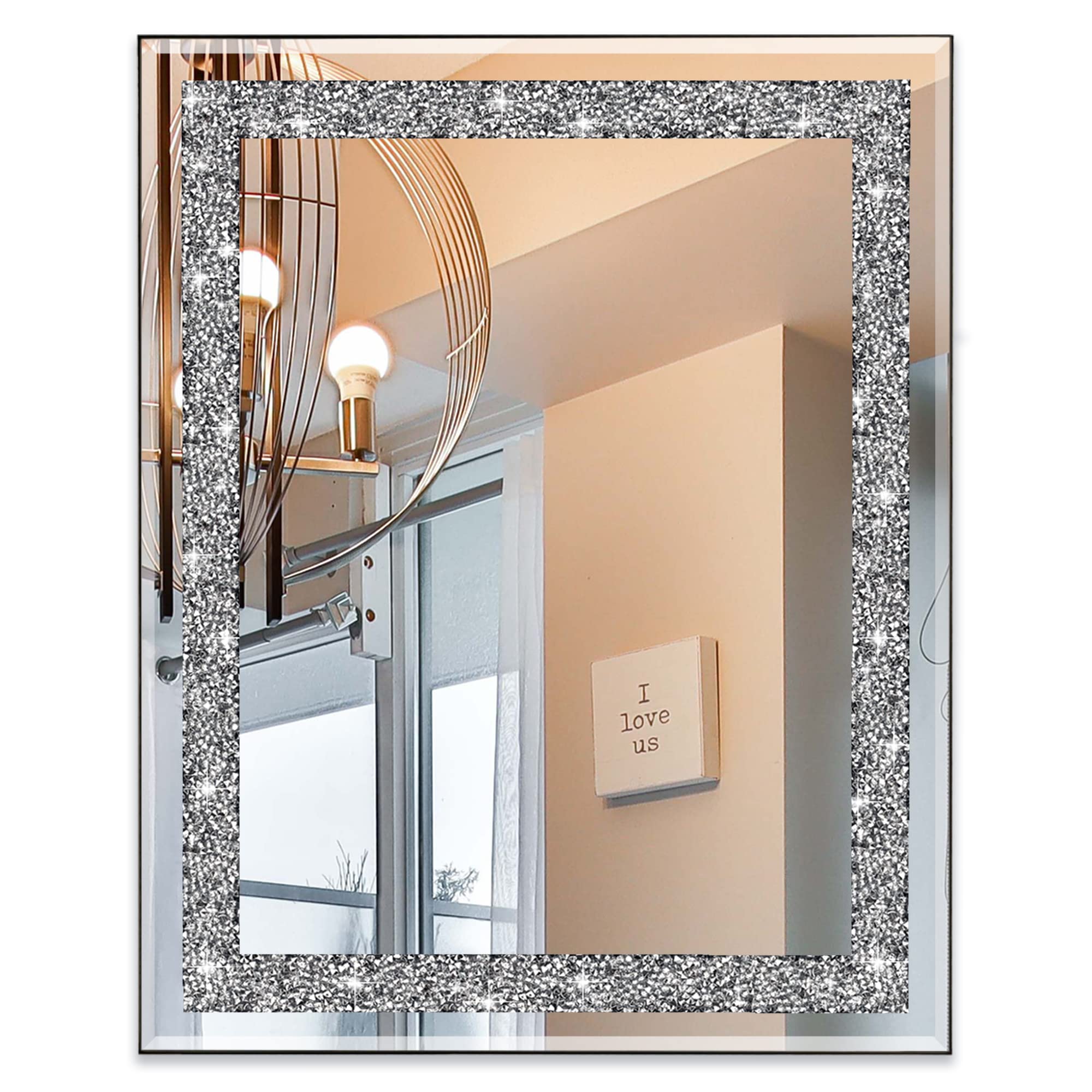 Dapper Styles - Rectangular Wall Mirror Crystal Crush For Home Decor Accent Bathroom Entryway And Bedroom 16 X 20 - 16"x20"