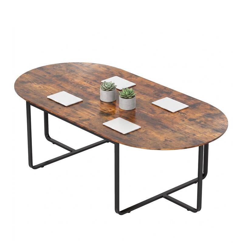 Alt View 2. WELLFOR - 95" Oval Conference Table for 8-10 People, Industrial Executive Table with Dual Cable Holes - Rustic Brown.