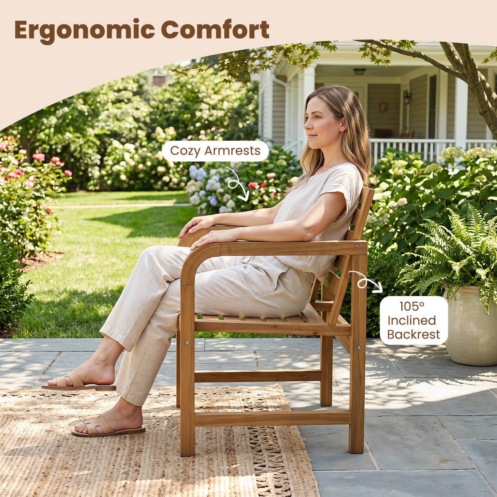 Ergonomic Comfort Cozy Armrests 105° Inclined Backrest