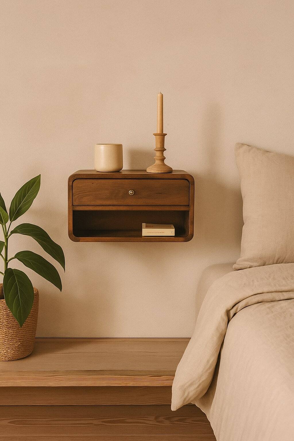 Alt View 6. Artisan Furniture - Artisan Furniture Solid Wood Chestnut Curve Floating Nightstand, 1 Drawer, 1 Open-slot, Brown - Chestnut.