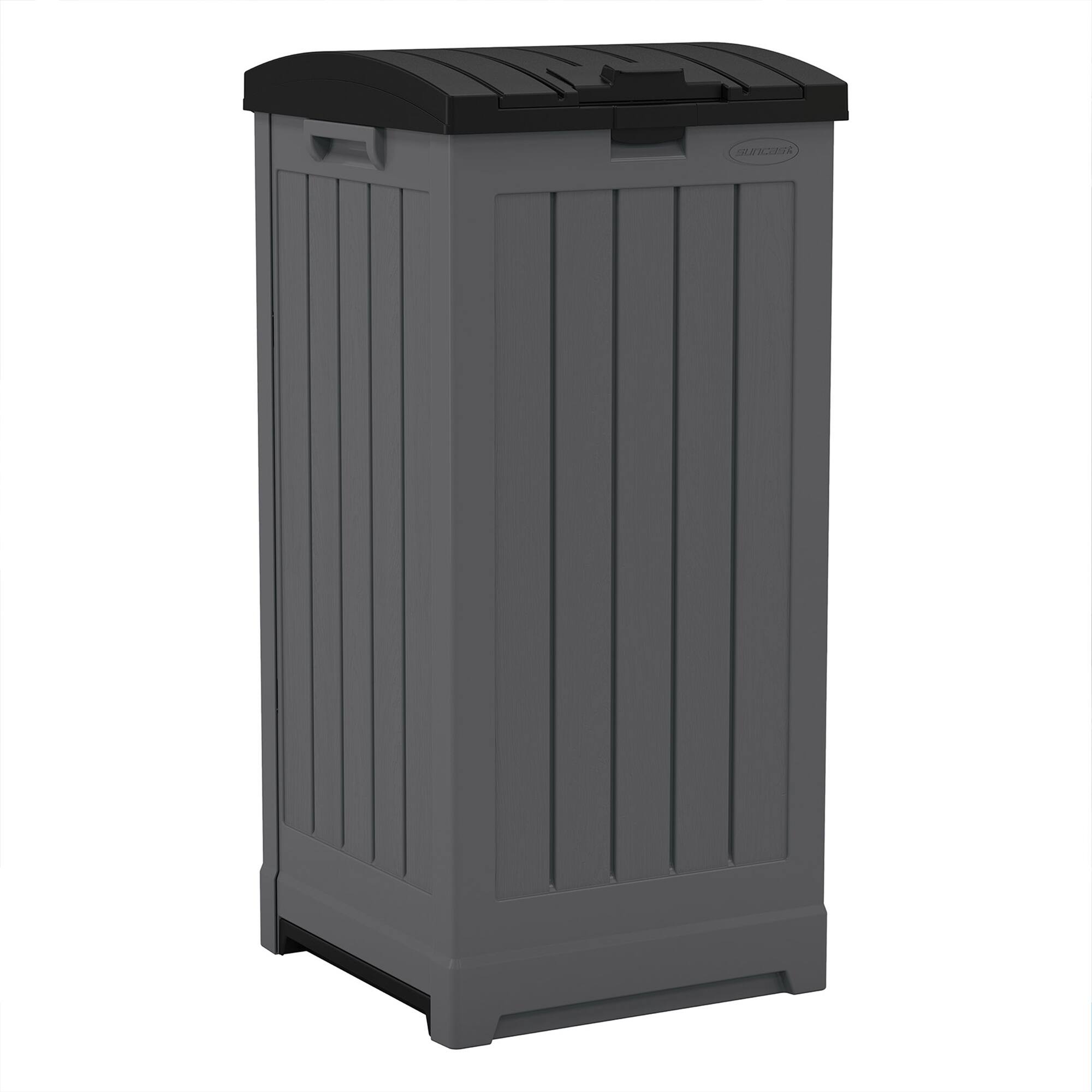Front. Suncast - Suncast Trash Hideaway 39 Gallon Outdoor Trash Can Patio Waste Bin, Peppercorn - Peppercorn.