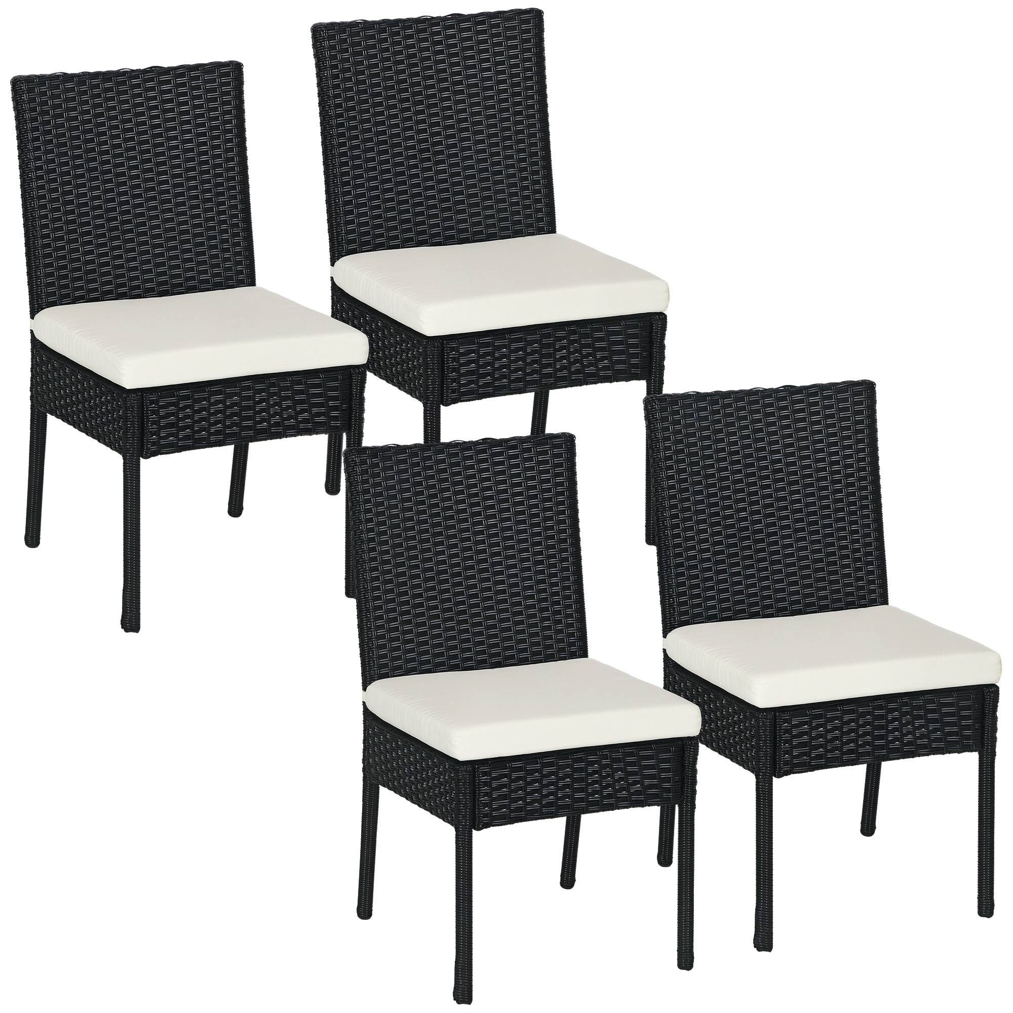 Outsunny - 4 PE Rattan Outdoor Dining Chairs with Cushions, Patio Wicker Dining Chairs with Backrests for Porch, Deck, Garden - Cream White