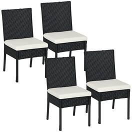 Outsunny - 4 PE Rattan Outdoor Dining Chairs with Cushions, Patio Wicker Dining Chairs with Backrests for Porch, Deck, Garden - Cream White