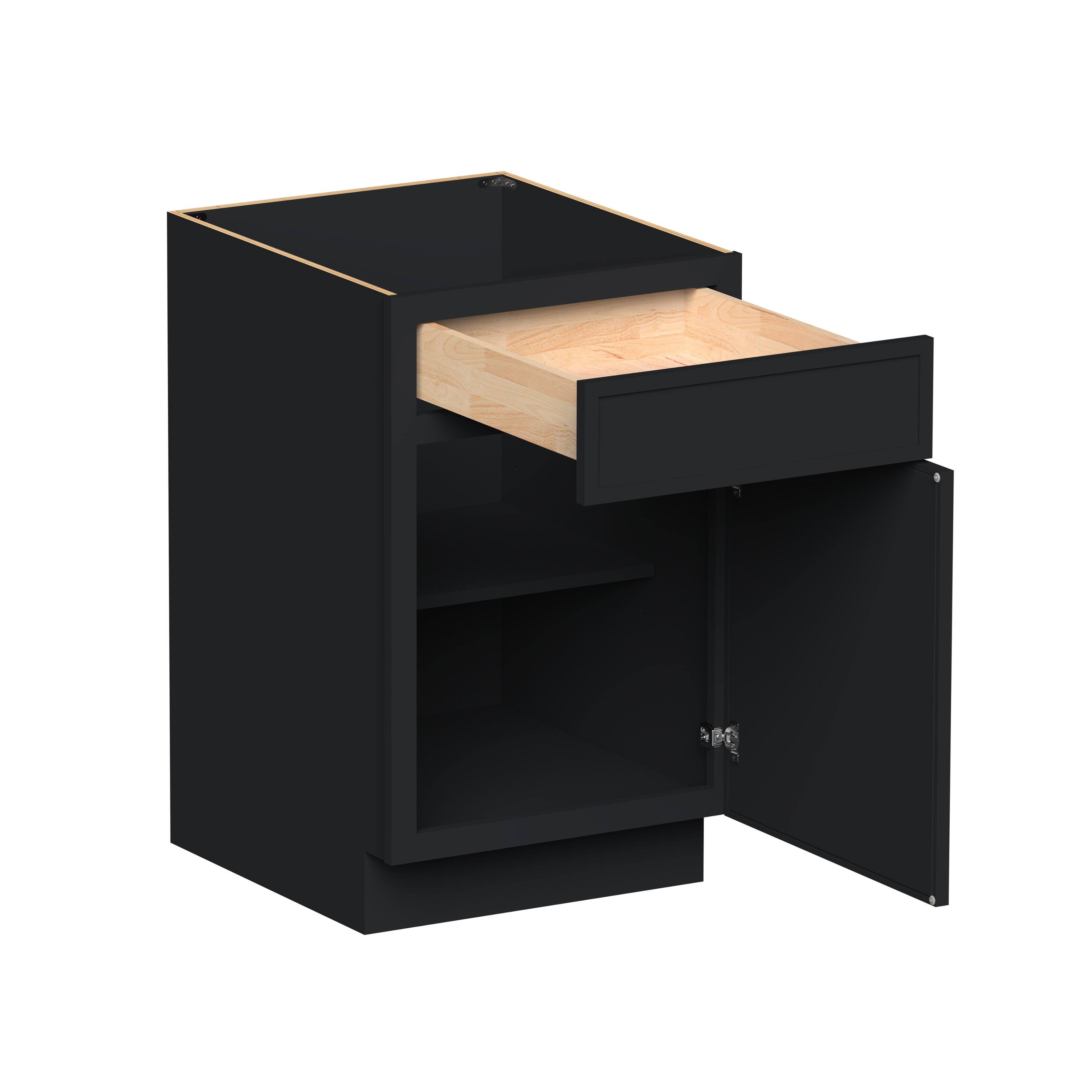 Angle. Boyel Living - 21-in W x 34.5-in H x 24-in D Shaker RTA Kitchen Base Cabinet with Soft-Close - Black.