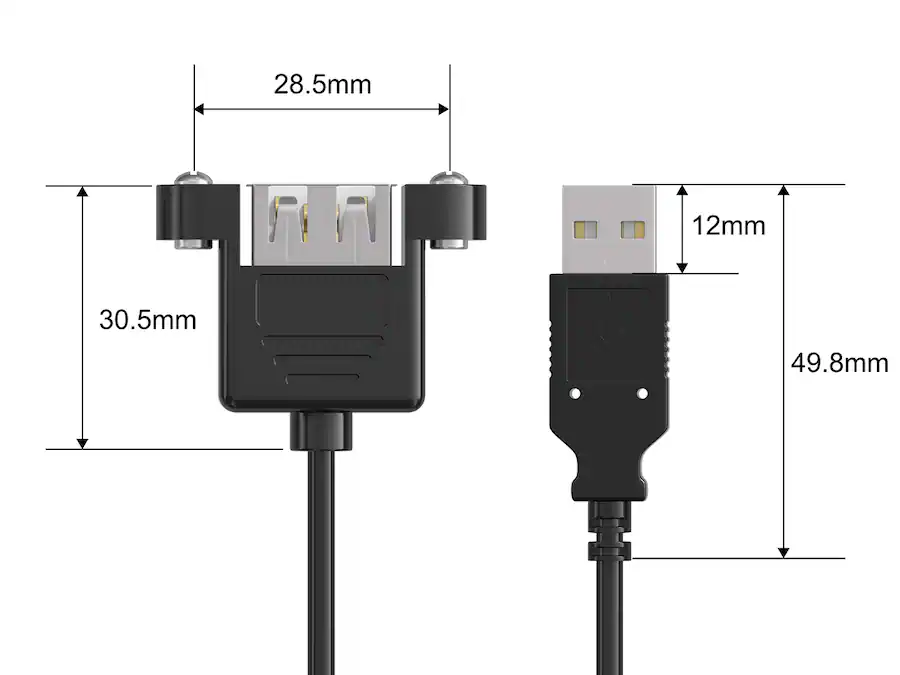 External Cable Rack Cable Leader USB 2.0 Panel Mount USB A Extension Cable, A Male to A ...