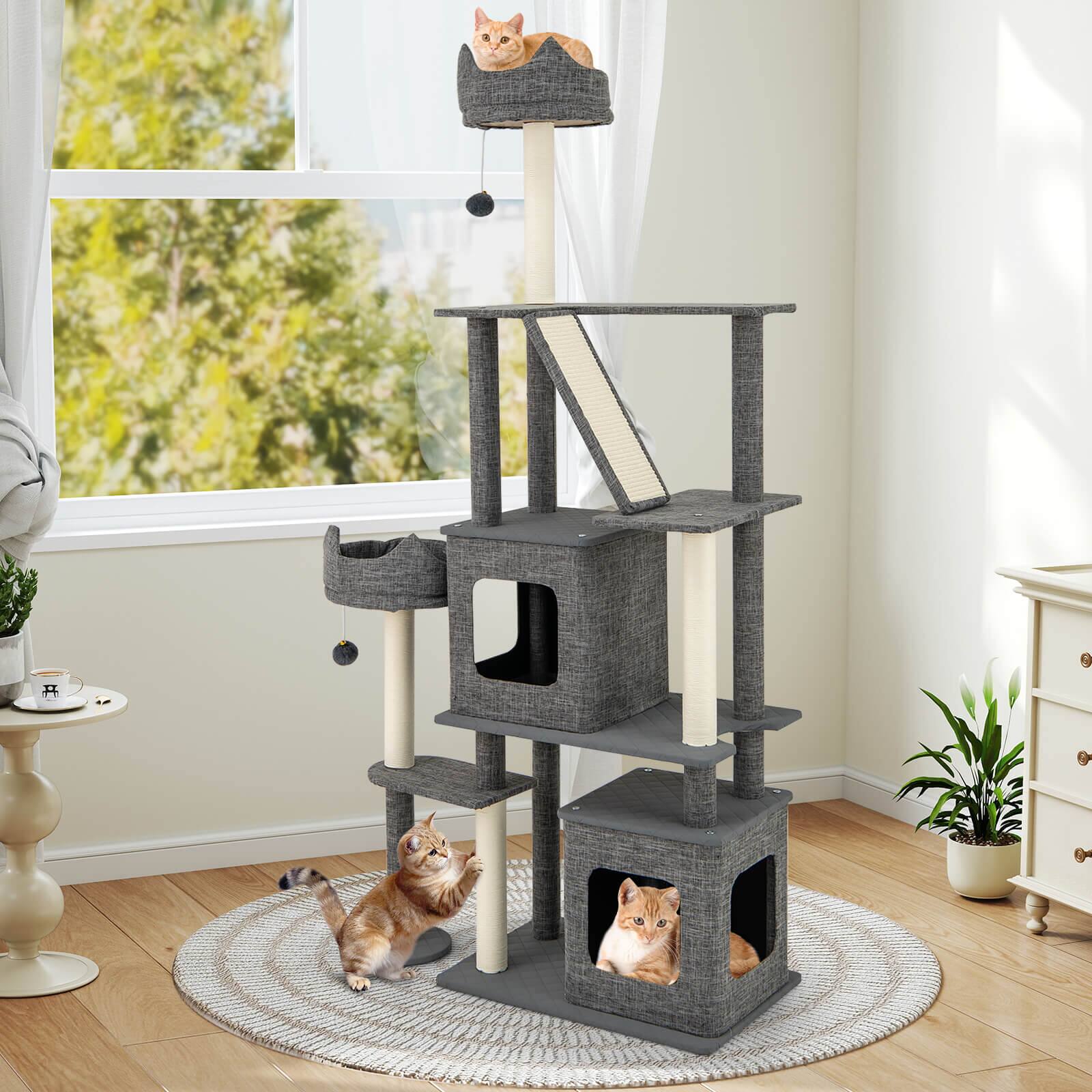 Alt View 1. Costway - Costway 71" Tall Cat Tree Multi-Level Large Cat Tower w/ Scratching Posts for Indoor Adult Cats & Kittens - Gray.