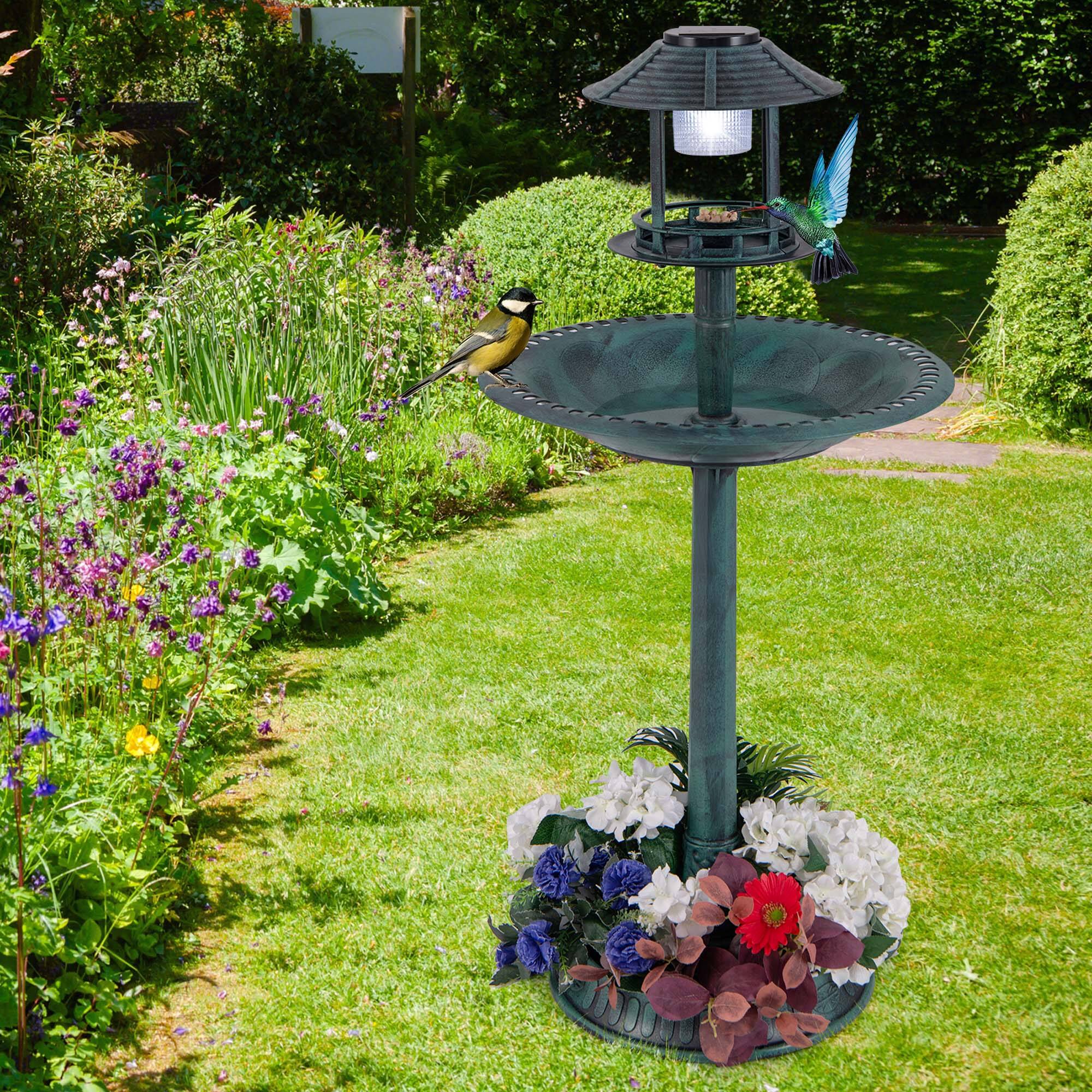 Alt View 1. Costway - Costway 3-In-1 Pedestal Bird Bath with Solar Light with Bird Feeder & Flower Planter Bronze - Bronze.
