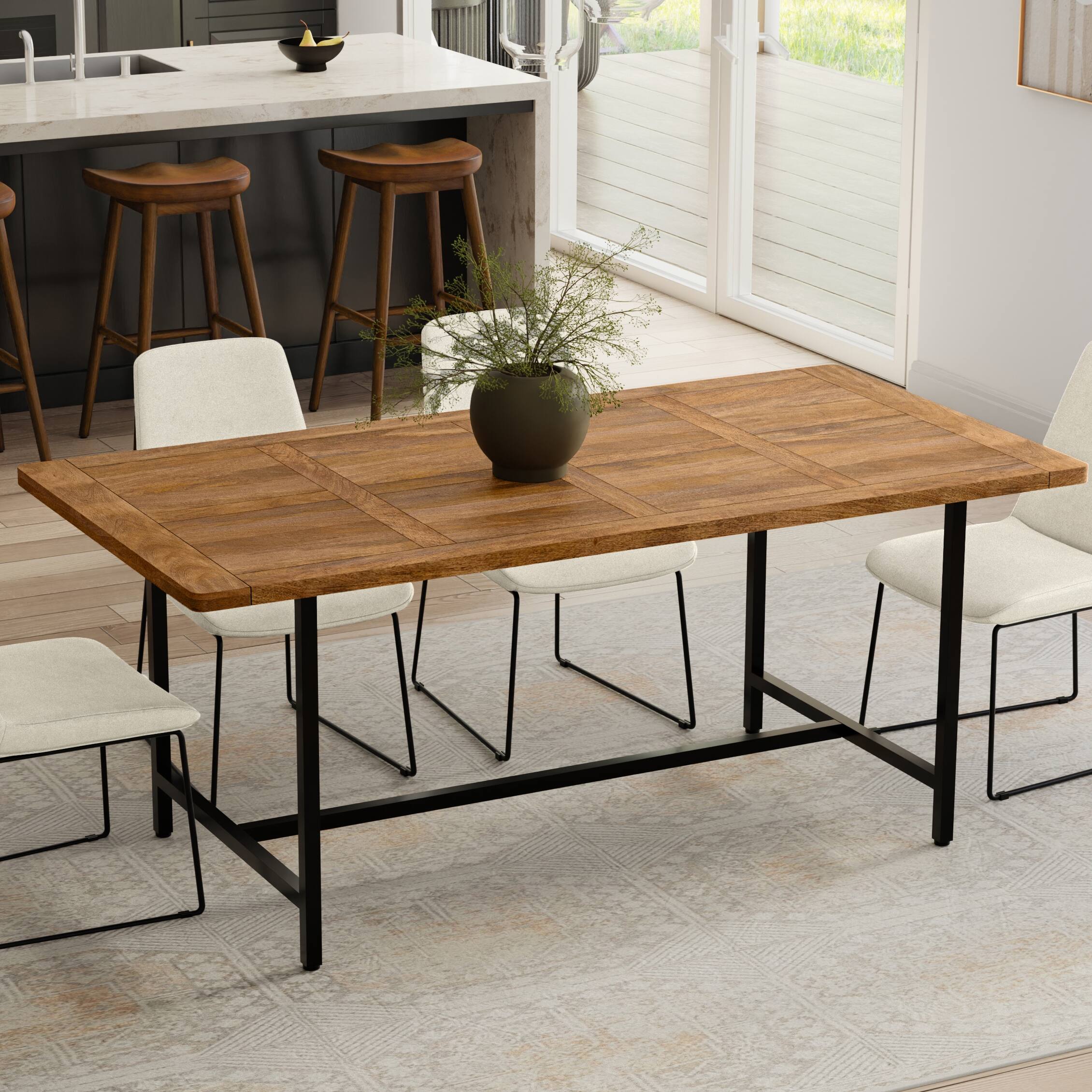 Angle. Simpli Home - Campbell 72 inch x 36 inch Rectangle Modern Industrial Dining Table in Burnt Wax - Burnt Wax.