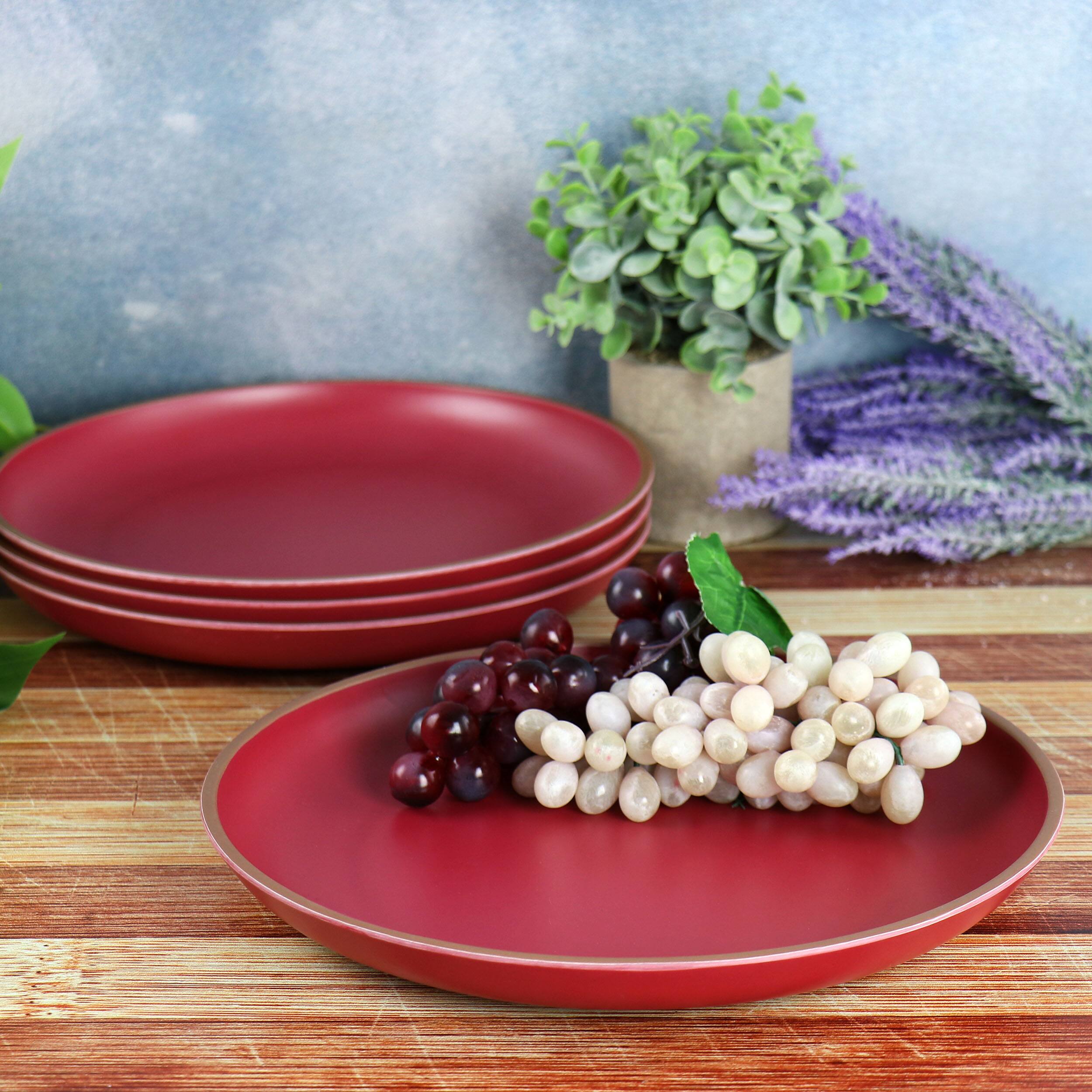 Alt View 6. Gibson - Gibson Home Rockabye 4 Piece Melamine Dinner Plate Set in Dark Pink - Pink.