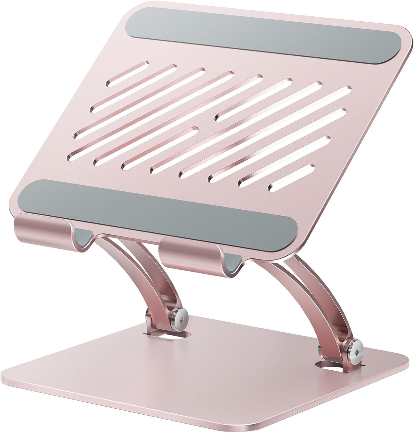 Front. FINEAK - 4.7-16.9" Dual Rod Adjustable Aluminum Tablet Stand | Rose Gold - Gold.