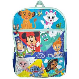 Disney - 100 16" Blue School Backpack with Front and Side Pockets - Multicolored