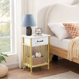 Vecelo - Industrial Nightstand - Bedside Table with Drawer, Compact End Table with Adjustable Feet, Metal Frame Nightstand - Glod