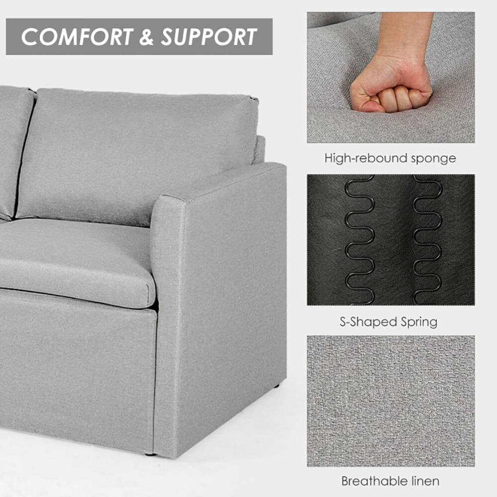 COMFORT & SUPPORT

- High-rebound sponge
- S-Shaped Spring
- Breathable linen