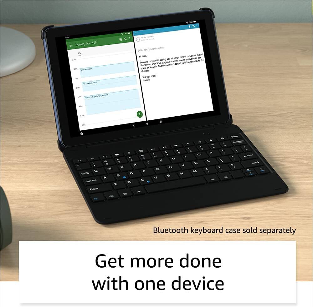 Sure, here is the corrected and grouped text:

---

**Email:**

Hi Max,

Hi Max, Amy's surprise party is tomorrow night! I'm looking forward to seeing you there. Remember that it's a surprise, so please don't forget to be somewhere for dinner! See you there!

Natalie

---

**Advertisement:**

Bluetooth keyboard case sold separately

Get more done with one device

---
