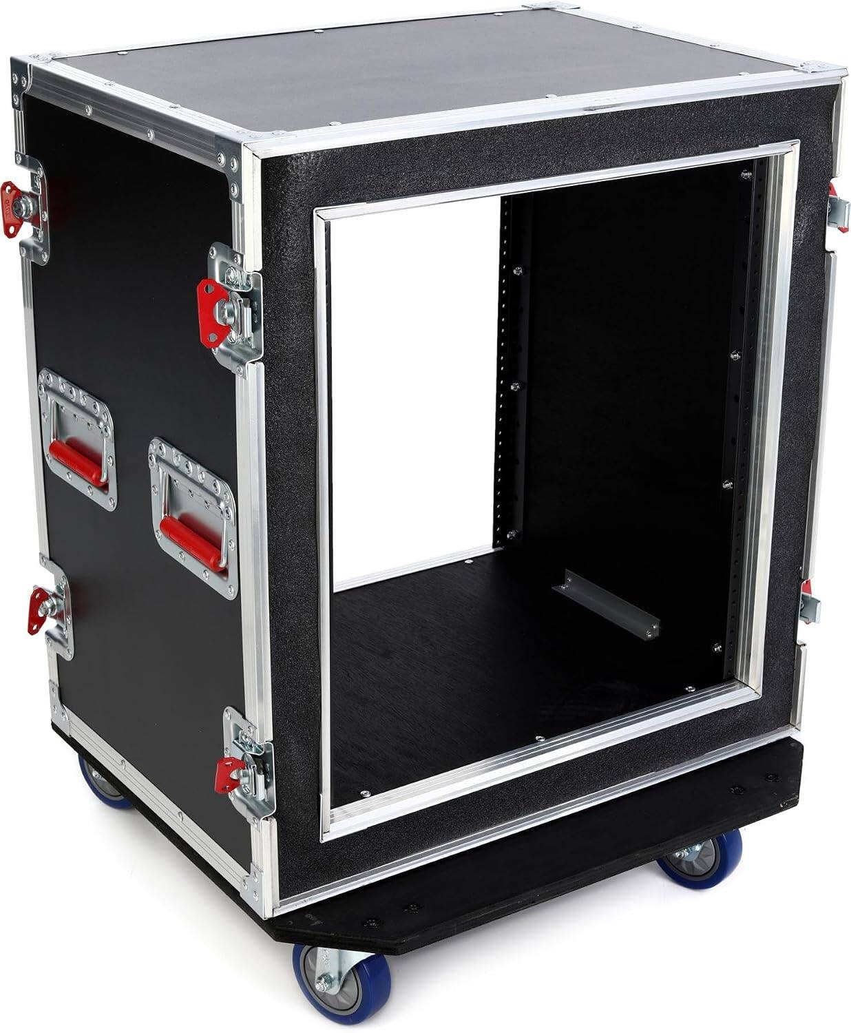 Angle. Gator - 12U Shock-Absorbing Wood Flight Rack Case with Casters, 9mm Plywood and Front/Rear Rails.