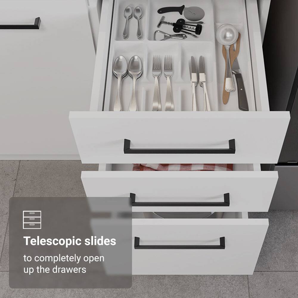 Telescopic slides to completely open up the drawers
