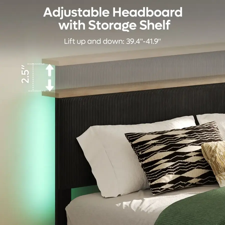 Adjustable Headboard with Storage Shelf: Lift up and down: 39.4"-41.9" 2.5"