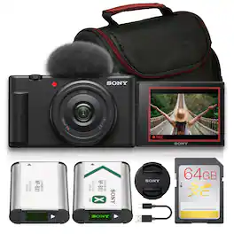 Bundle - Sony - ZV-1F Vlogging Camera (ZV1F/B) + 64GB Card + Bag + Battery - Black