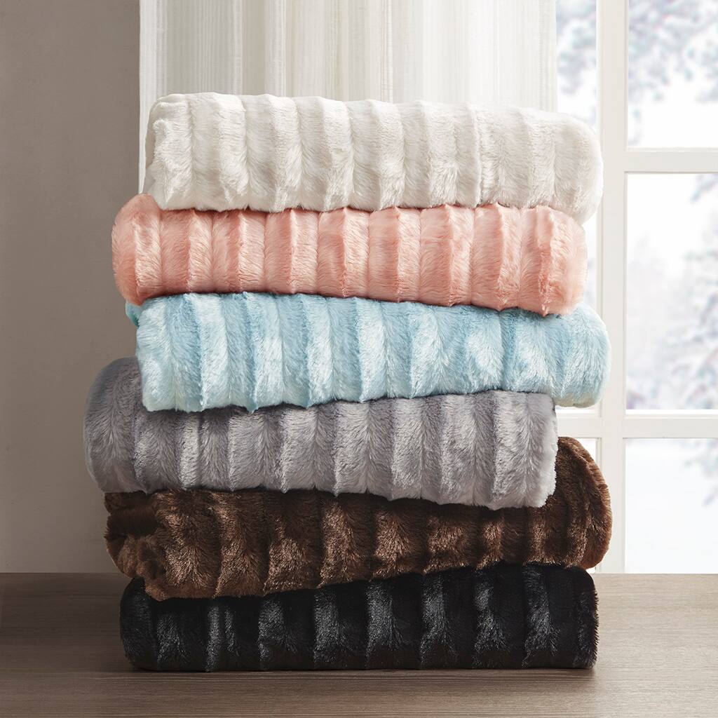 Gracie Mills Wilfred Long Faux Fur Throw Blanket Blush - Best Buy