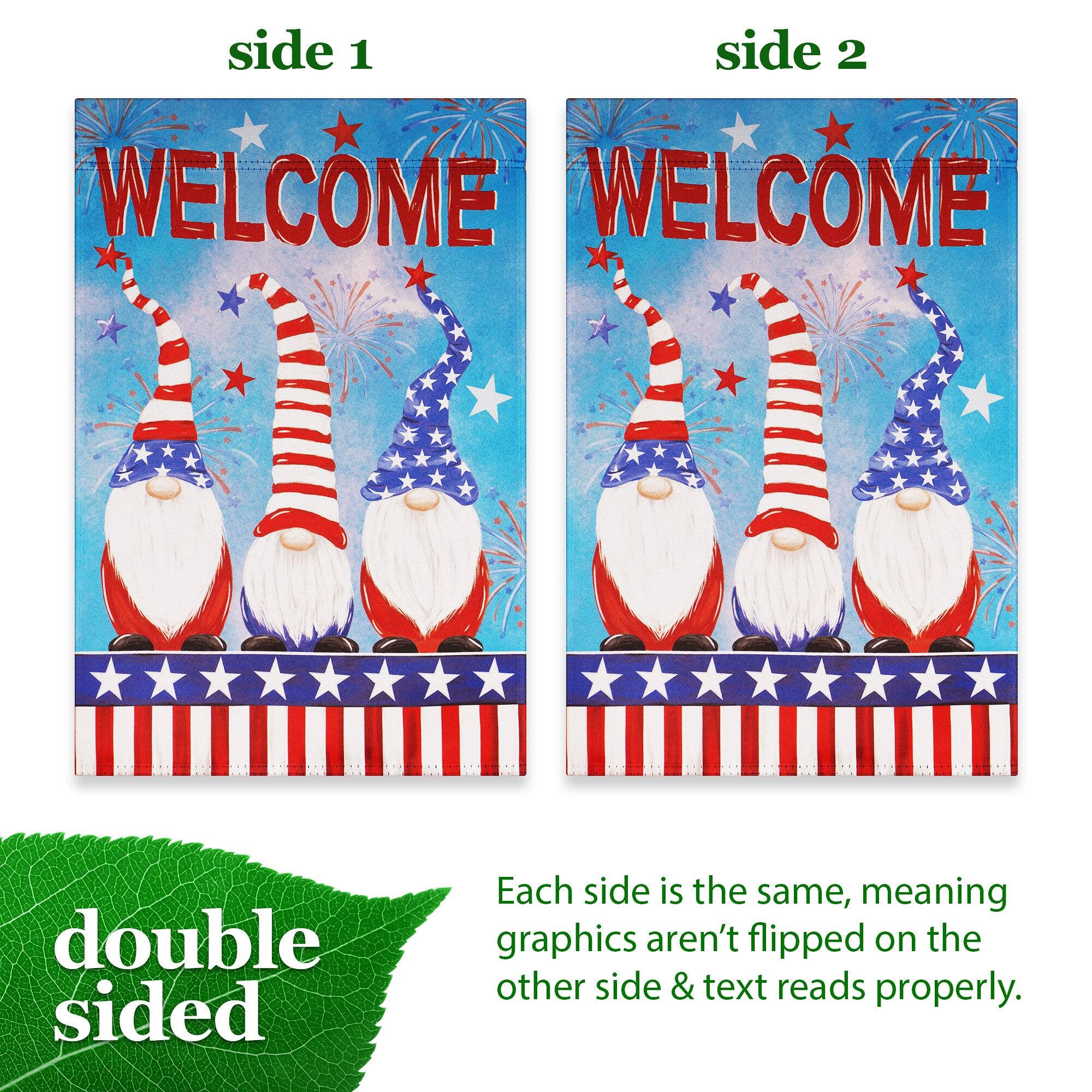 side 1 side 2  
WELCOME WELCOME  
double sided  

Each side is the same, meaning graphics aren't flipped on the other side & text reads properly.