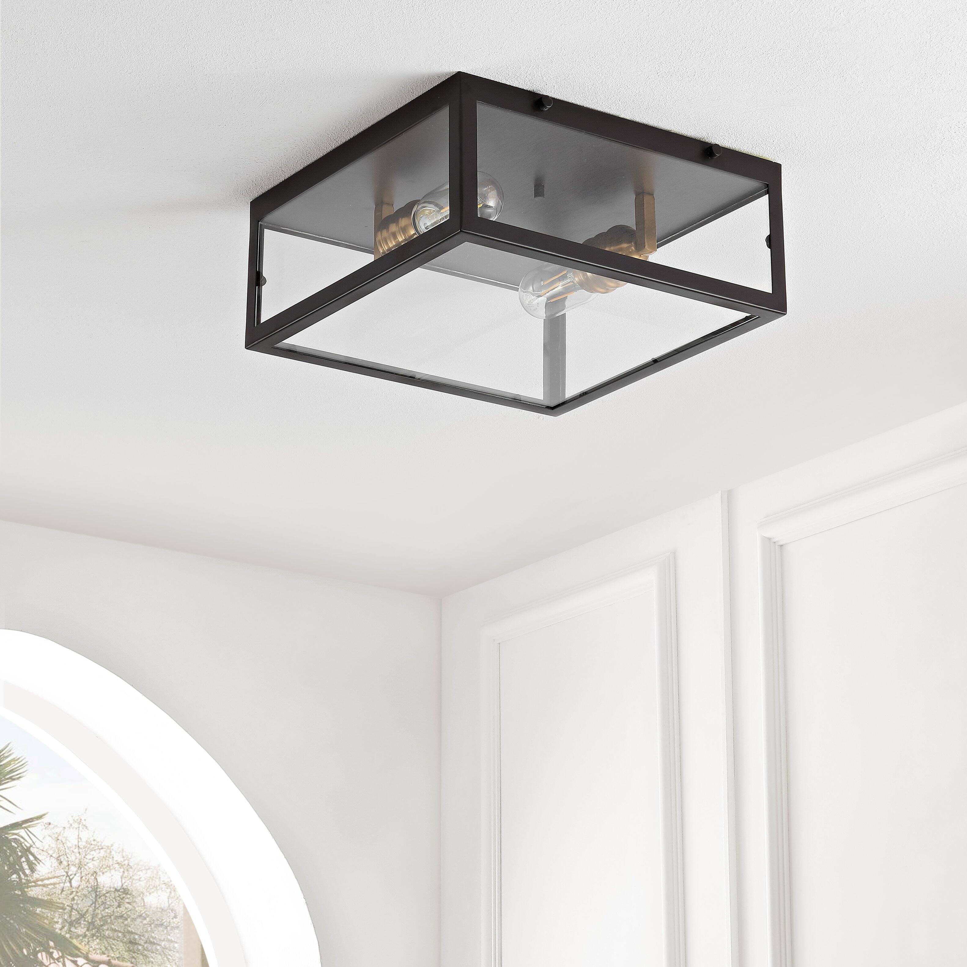 Alt View 5. Jonathan Y - Grayson 12" 2-Light Bohemian Farmhouse Iron/Glass LED Flush Mount, Oil Rubbed Bronze/Brass Gold - Oil Rubbed Bronze/Brass Gold.