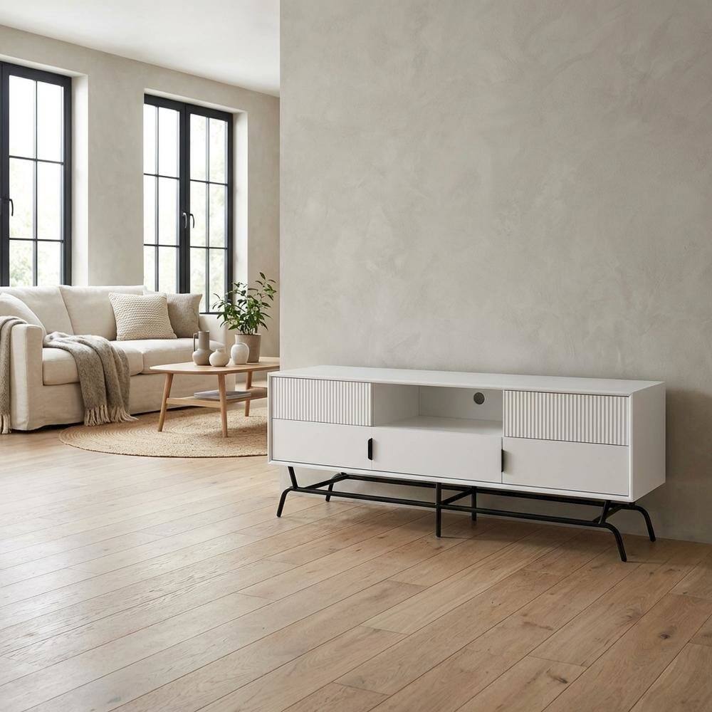 Alt View 2. Starlight Canyon Home - White TV Stand for TVs Up to 65 Inches with 3 Drawers - Gray.
