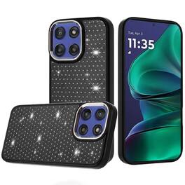 Kitcheniva - Rhinestone Crystals Chromed Case Plus Tempered Glass For Moto G Stylus 2026/2025 - Black
