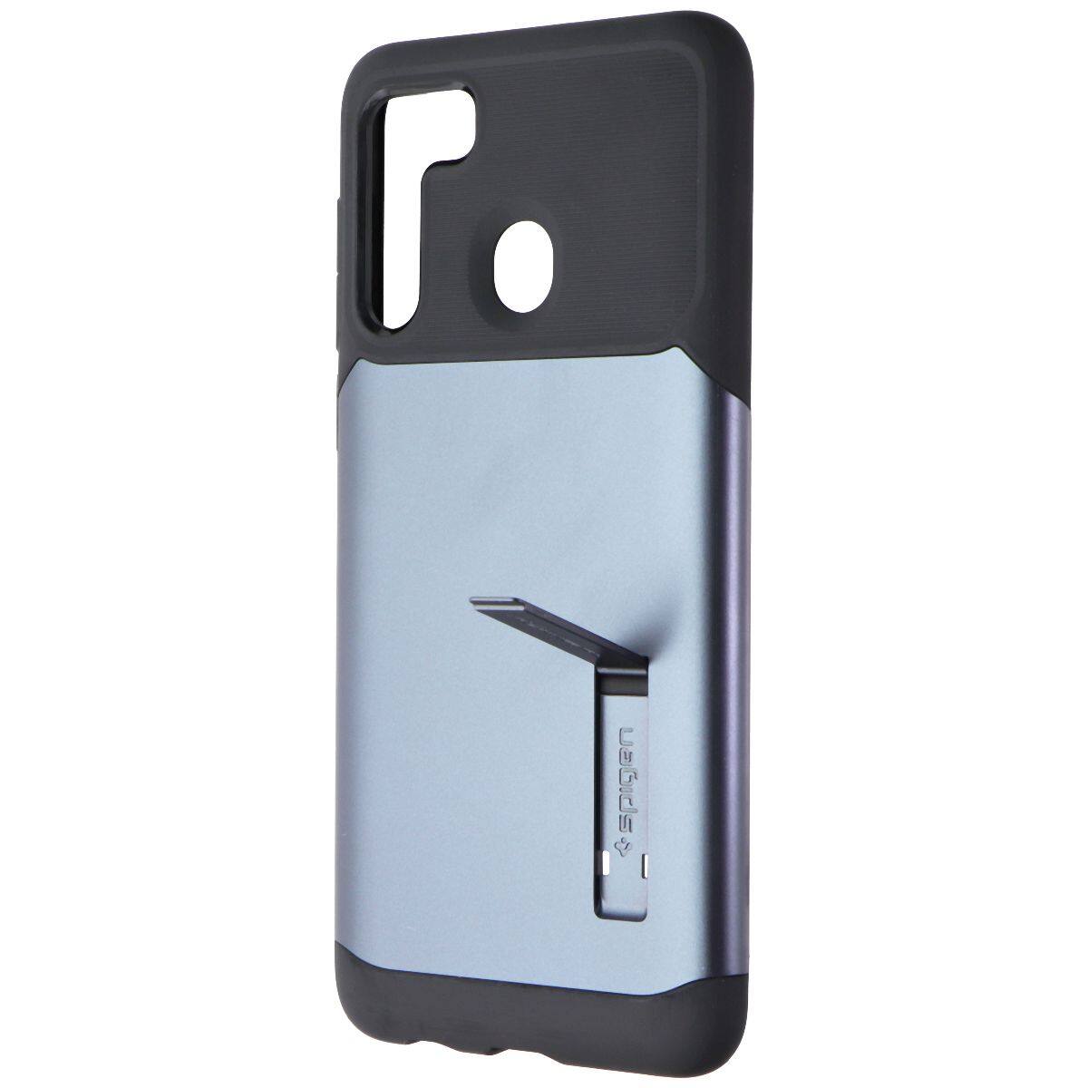 Front. Spigen - Spigen Slim Armor Series Case for Samsung Galaxy A21 - Metal Slate - Black.