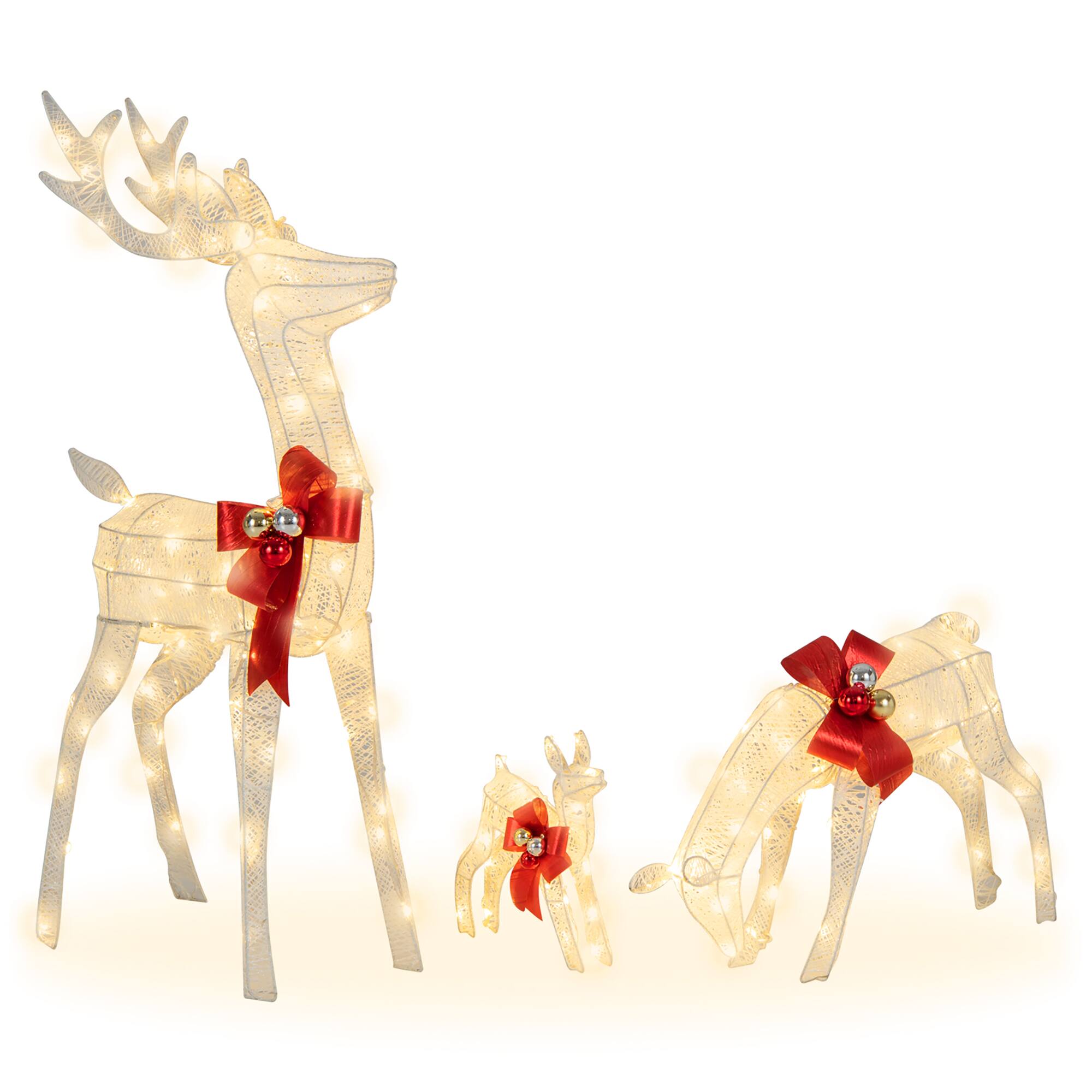 Alt View 9. Gymax - Gymax 3-Piece Reindeer Family Set w/ LED Lights Christmas Deer Weather-resistant Decorations - White.