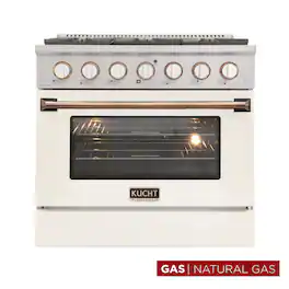 Kucht - 36 in. 5.2 cu. ft. Natural Gas Range with Sealed Burners and Convection Oven in White with Gold Accents - White & Gold