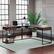 Left. Sauder - International Lux L-Desk Deco Stone-Umber Wood - Umber Wood.