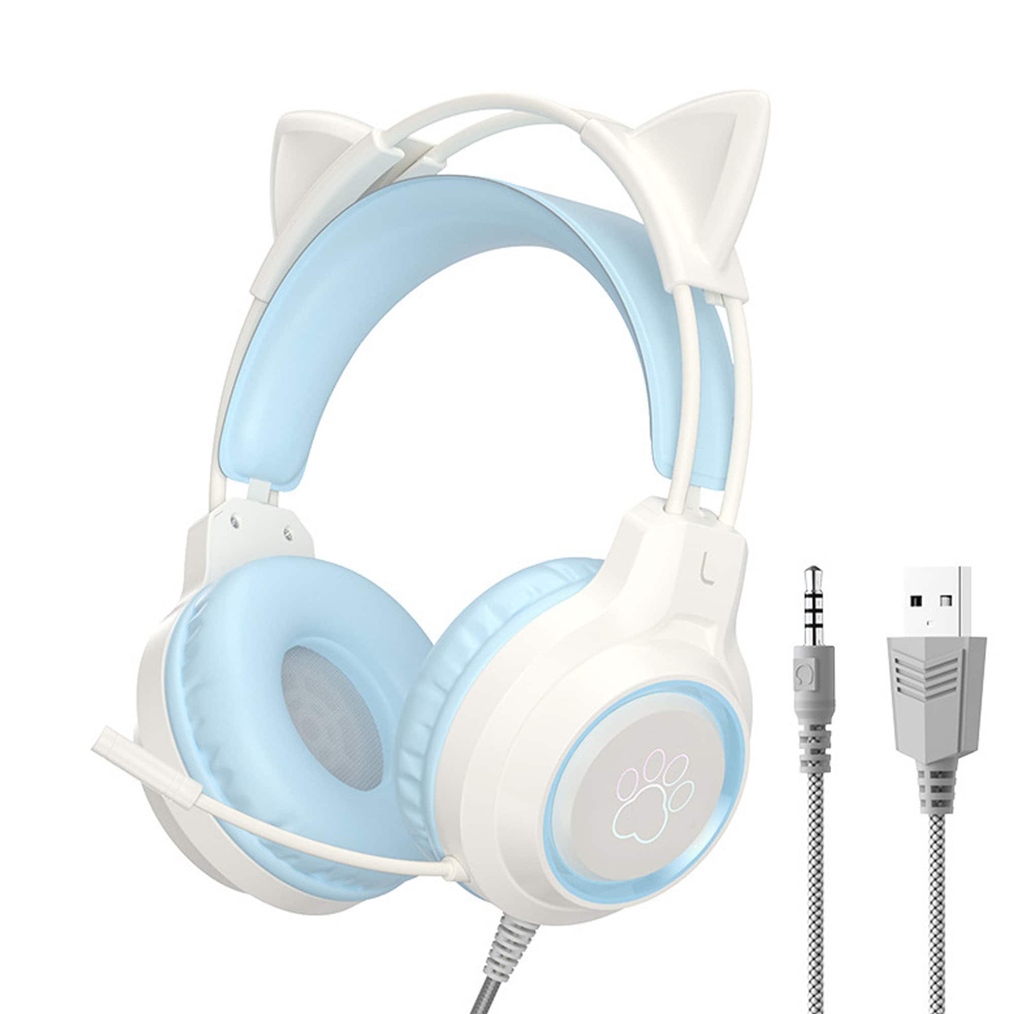 YONWAY - Gaming Headset with Removable Cat Ears, 3.5mm Wired Headphones with Adjustable Microphone and RGB Light for PS4/Switch