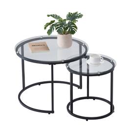 VEVOR - Nesting Coffee Table Set of 2, 23.6 in Round Coffee Table, Glass Nesting Tables for Small Place, Modern End Side Tables - Transparent