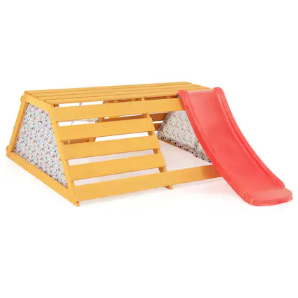 Front. Costway - Costway 5-in-1 Indoor Jungle Gym Montessori Climbing Toys with Slide for Toddlers Wooden - Natural.