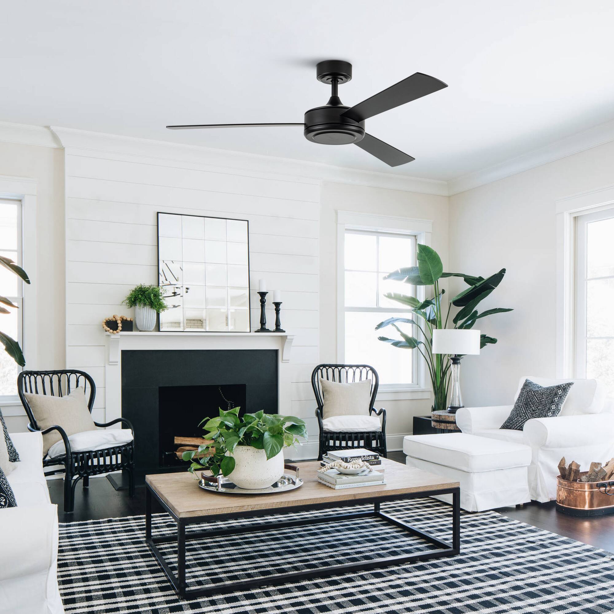 Left. Vaczon - 52" Industrial Black 6-Speed DC Motor Ceiling Fan with Remote - Black.