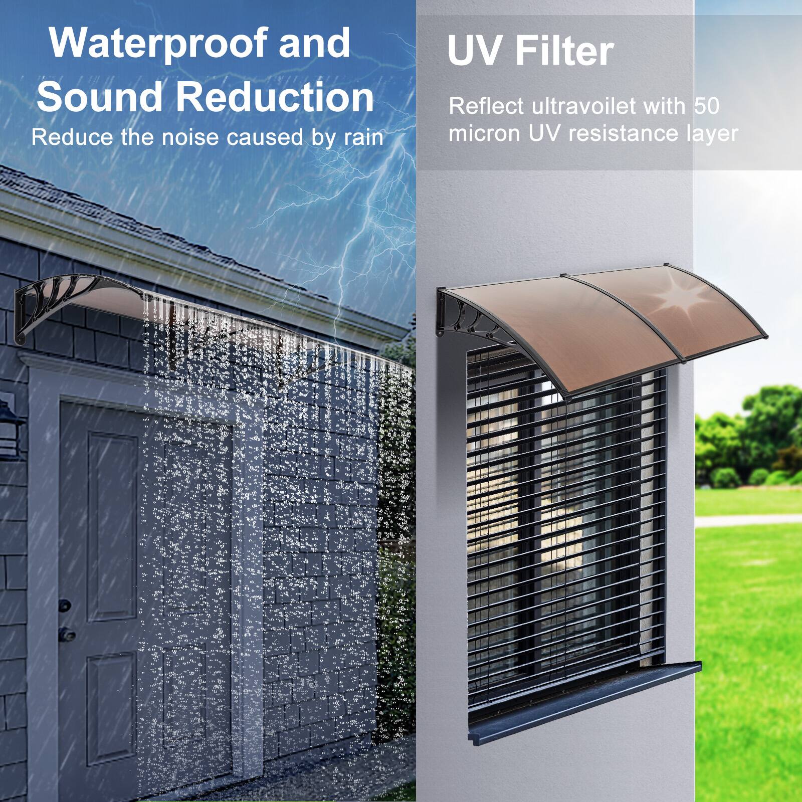 Waterproof and Sound Reduction  
Reduce the noise caused by rain  

UV Filter  
Reflect ultraviolet with 50 micron UV resistance layer