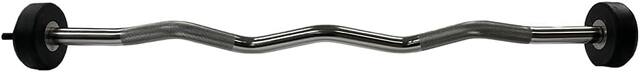 Front. Amber Sporting Goods - Rubber Coated Pre-Weighted Curl Bar, Alloy Steel, Secure Knurled Grip, Enhanced Comfort, 80 lb - Chrome.