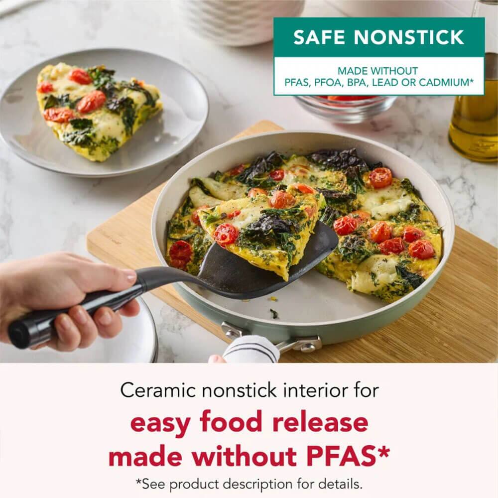 SAFE NONSTICK  
MADE WITHOUT PFAS, PFOA, BPA, LEAD OR CADMIUM*  

Ceramic nonstick interior for easy food release made without PFAS*  
*See product description for details.