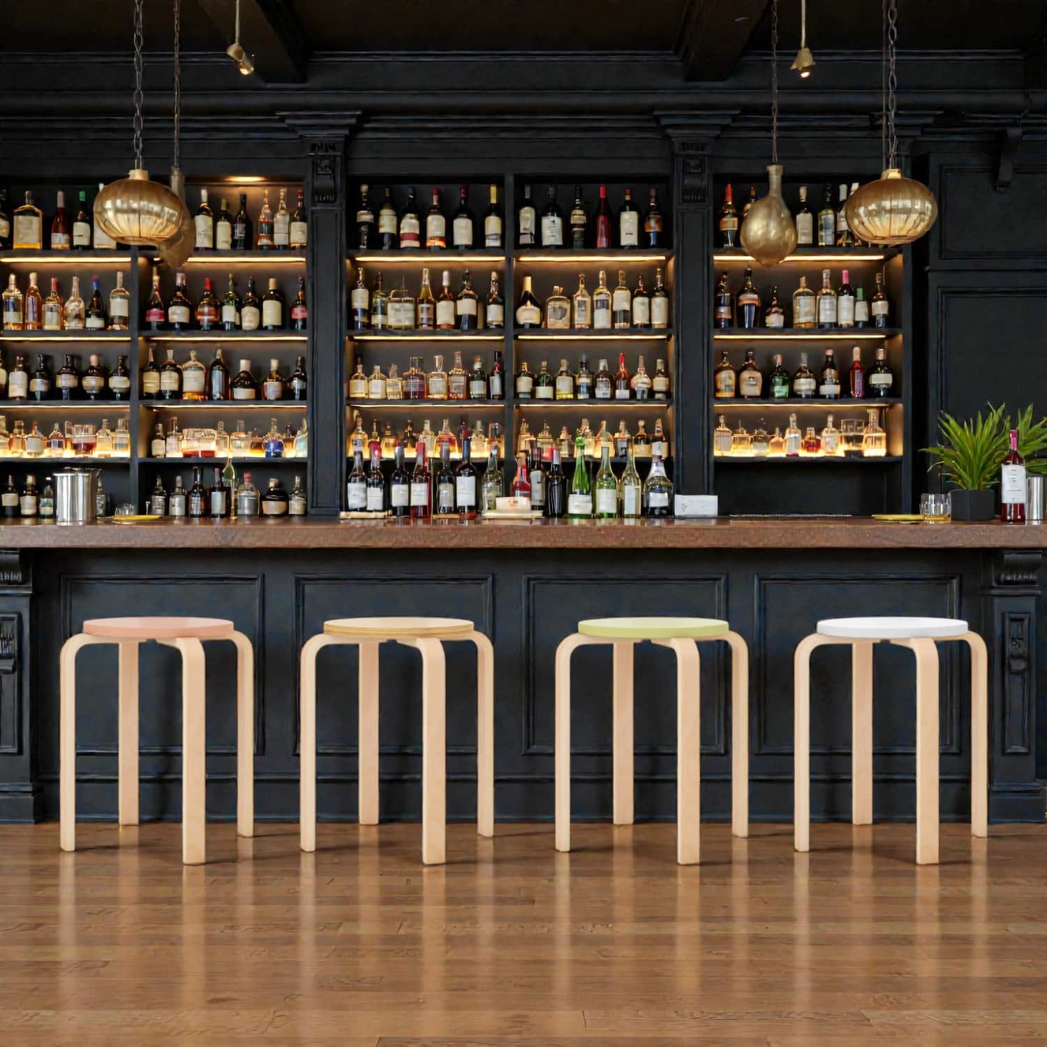 Hivvago - Set of 4 Stackable Bentwood Dining Stools with Round Seats - Multicolor