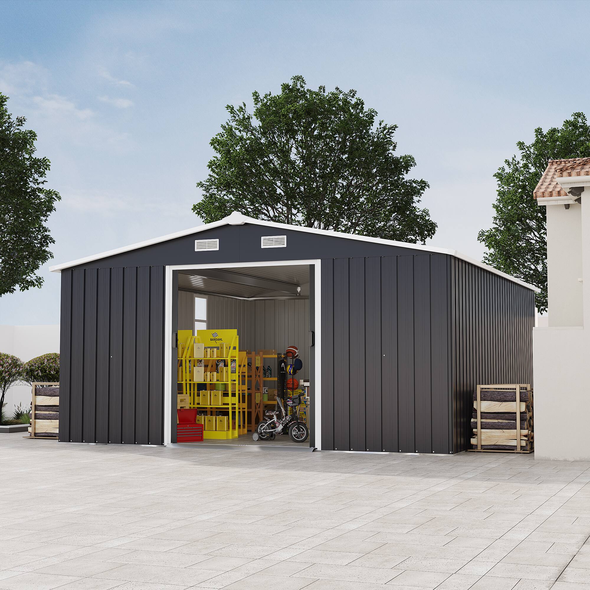 Alt View 2. Anysun - Anysun 10×12 FT Unique Design Tin Tool Storage house with Daylight Windows, Assembly Required - Dark Gray.