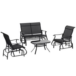 Outsunny - 4 Pieces Gliders Set, Outdoor Furniture Sets with 2-Person Glider Patio Bench, Single Sling Chair - Black