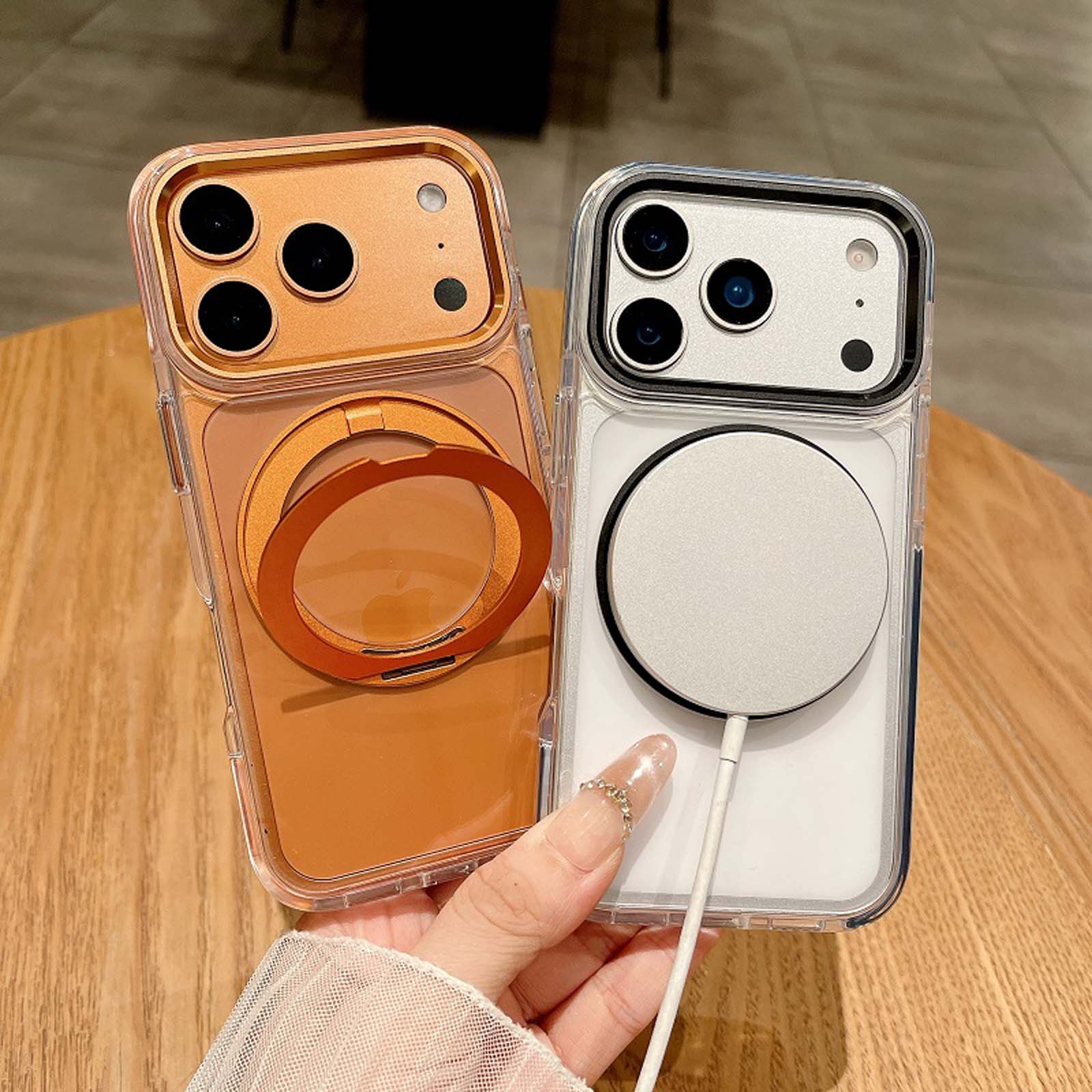 Angle. Dteck - Clear Magnetic Case for Apple iPhone 17 Pro Max,with 360° Rotating Kickstand Slim Shockproof Cover,PC+TPU Hybrid Shell - Black.