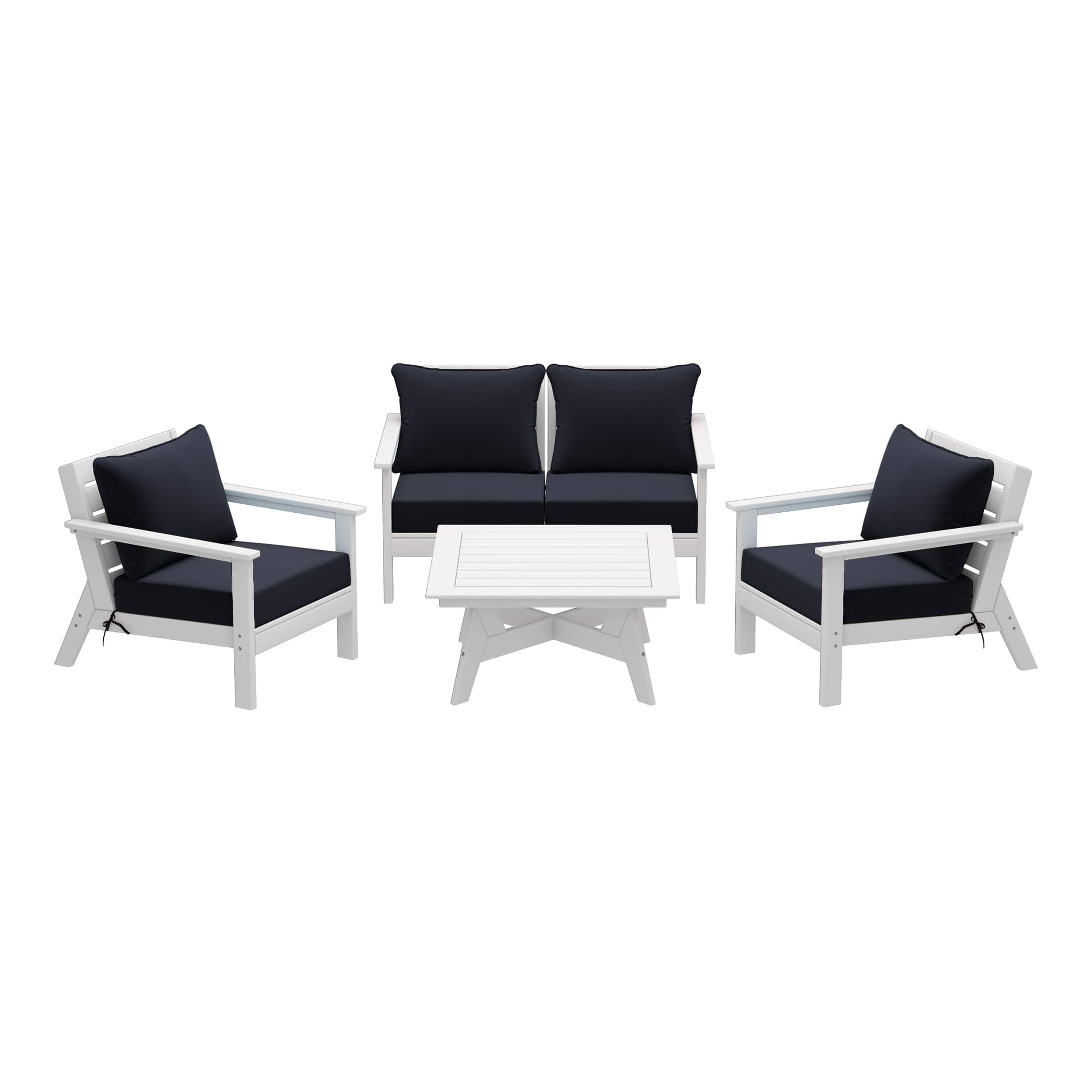 WestinTrends - Avalon Outdoor 5-Piece Modular Sectional Patio Furniture Sofa Set - White/Navy Blue
