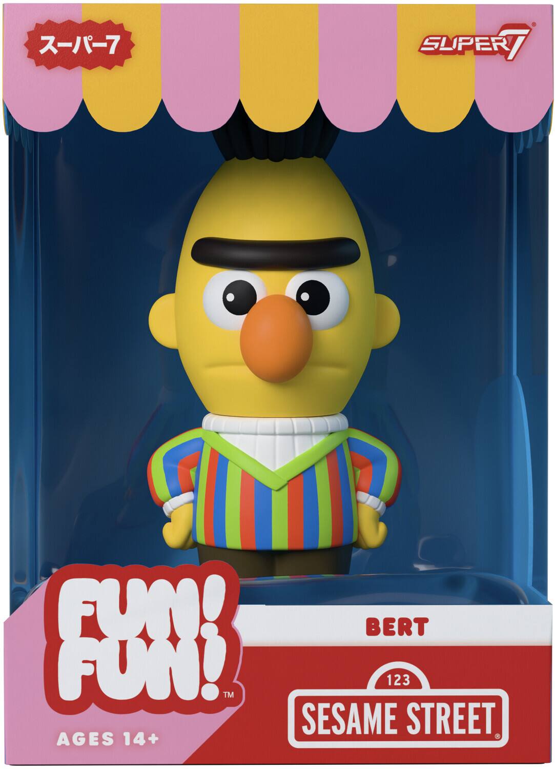 Sure, here is the corrected and grouped text from the image:

- スーパー7 (Super 7)
- SUPER7
- FUN! FUN!™
- AGES 14+
- BERT
- 123 SESAME STREET